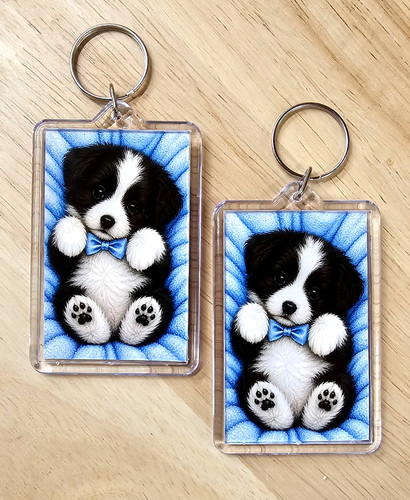Border collie puppy keychain - collie,
