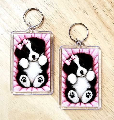 Border collie puppy keychain - border,